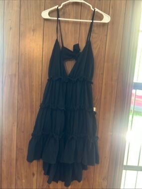 PrettyLittleThing Black Ruffle Dress with Spaghetti Straps